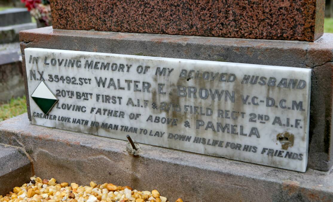 Remembered: The memorial to Walter Brown VC placed on the grave of his son, also Walter, by his widow Maude Brown.