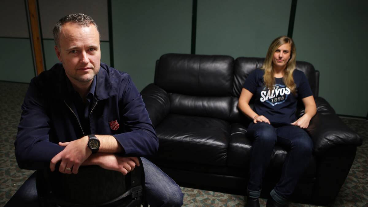 Hidden problem: The Salvation Army Couch project will raise money to combat youth homelessness in the shire. Pictued is Sutherland Shire Salvos church leader Mark Soper and youth worker Natalie Sheehan. Picture: John Veage