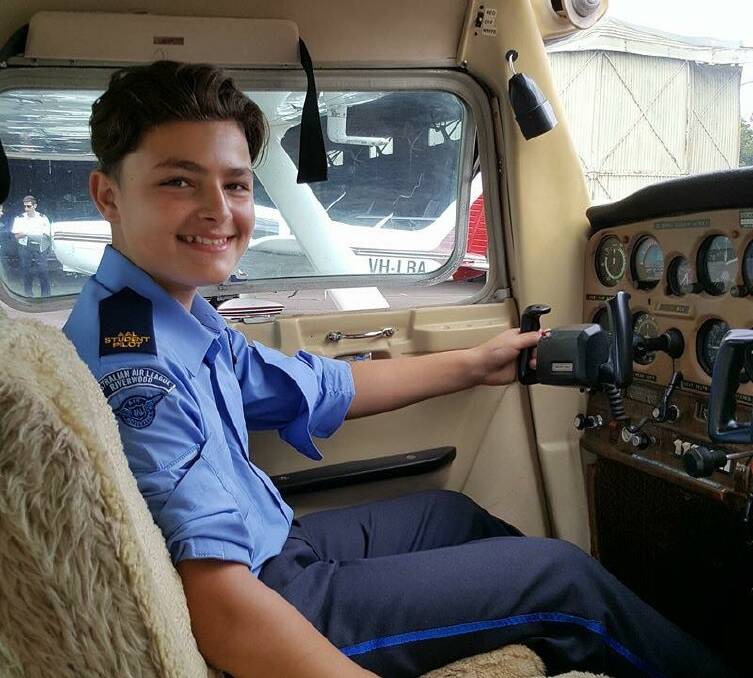 Flying solo: Jayden Varnavelias at the controls of the Cessna.