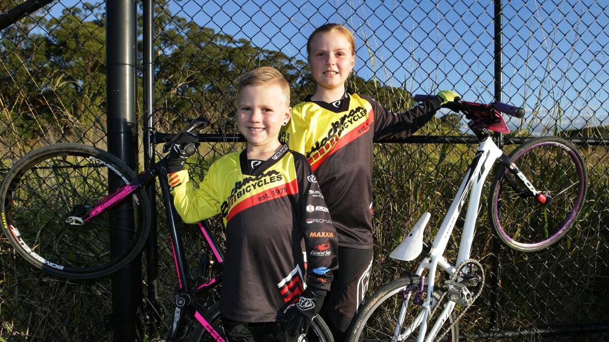 Wheely happy: Harley and Milan Bradshaw at the Ridge Sports Complex where a new BMX track will be built by Sutherland Shire Council by Christmas. Picture: John Veage