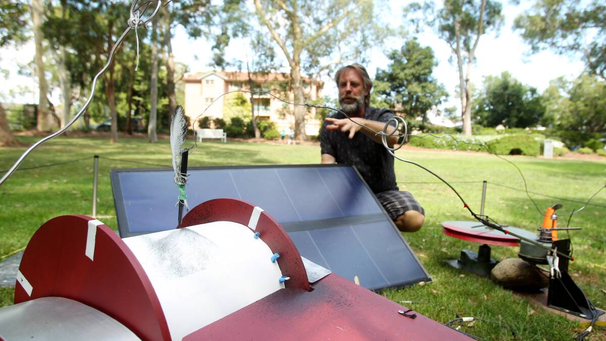 Page against the machine: Artist Cameron Robbins puts his Solar Roller through its paces this week at the Hazelhurst Gallery. Pictures: Chris Lane