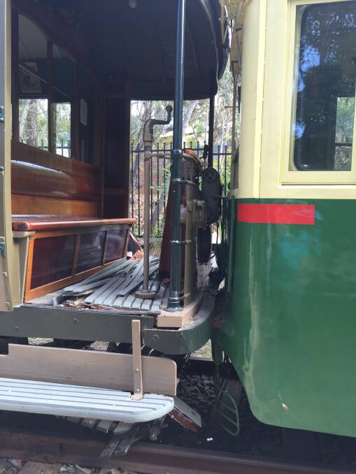 Crash: The scene after the collision at Sydney Tramway Musuem last Sunday.