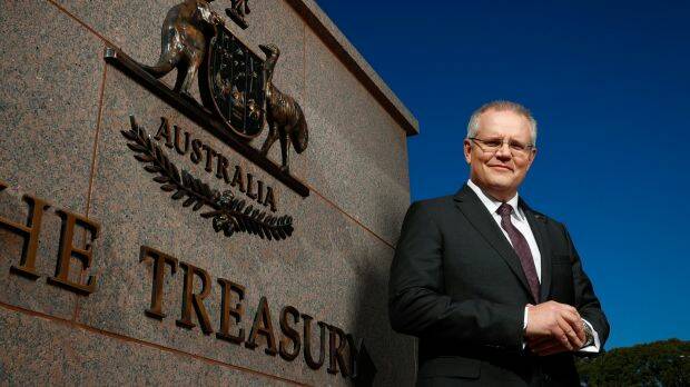 Treasurer Scott Morrison outside the Treasury building in Canberra. Photo: Alex Ellinghausen