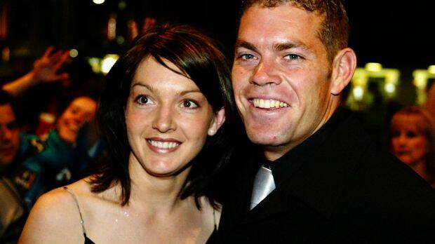 Brett Kimmorley and his wife, Sharnie, pictured in 2002. Photo: Craig Golding