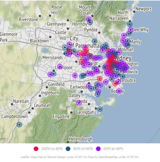 Proportion living in a flat or apartment, Sydney metro and suburbs