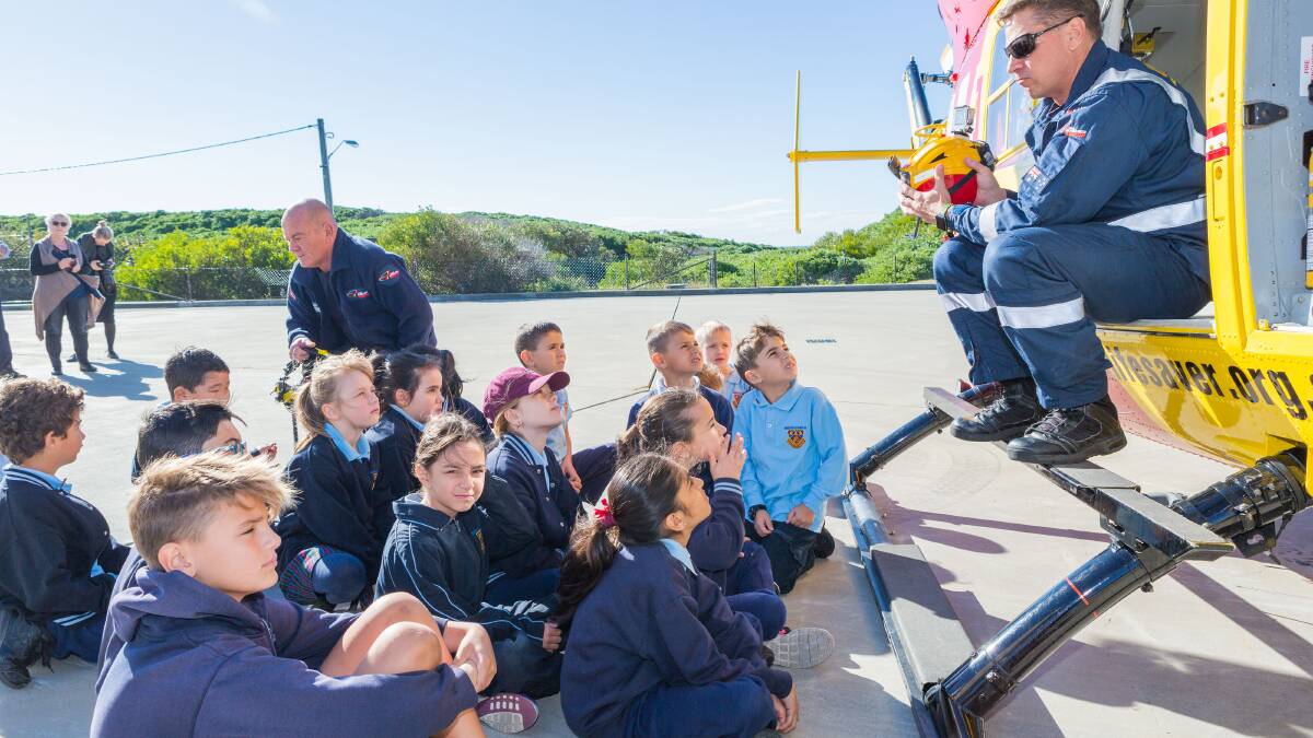 Brighton Le-Sands Public School Students visit the Westpac Lifesaver Rescue Helicopter Base at La Perouse. Pictures: Supplied