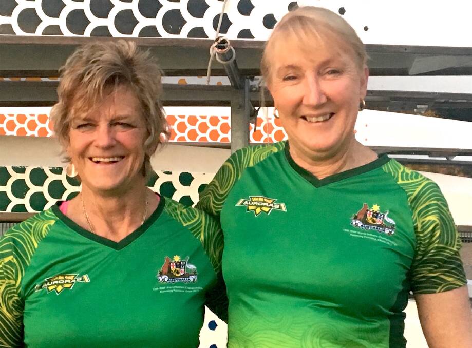 Take it away: Kay Wills and Lorrae Fitzgerald are representing Australia at the World Nations Dragon Boat Championships. Picture: Supplied.