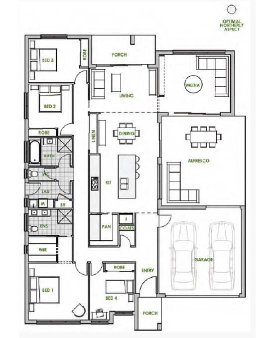 Mapleton: With four bedrooms, open-plan kitchen and living and a separate media room, it’s large enough to deliver on space, but small enough to contain costs.