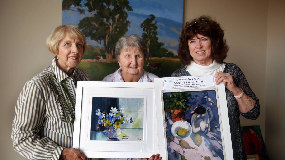  Artists: Jean Harrow, Myrle King and Ros Psakis. Mrs King has an award named after her and has donated a watercolour as a perpetual prize at the 73rd Members’ Annual St George Art Awards.  Picture: Chris Lane