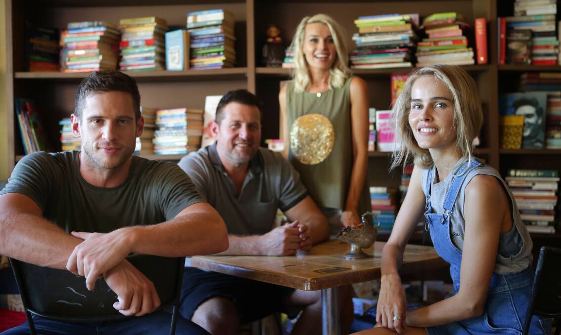 Shooting Stars: Dan Ewing and Isabel Lucas with Jason and Rebecca Stevens at Anna's Cafe. Picture: John Veage
