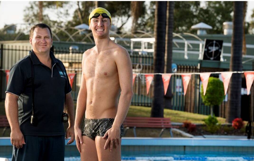 Brisbane bound:Swimmer Mitch Kilduff and Swim Coach at Sutherland Leisure Centre Gavin Stewart.