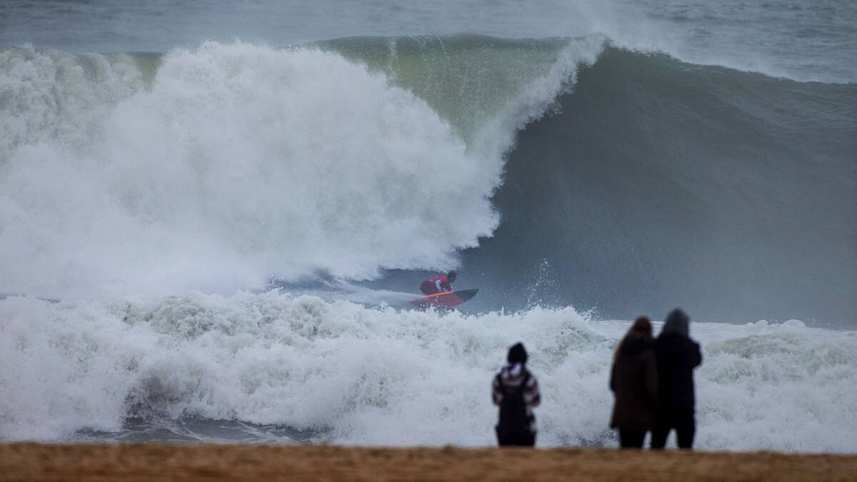 Lucas Chianca (BRA) earned his career-first Big Wave Tour victory at the Nazaré Challenge . Picture © WSL / Masurel