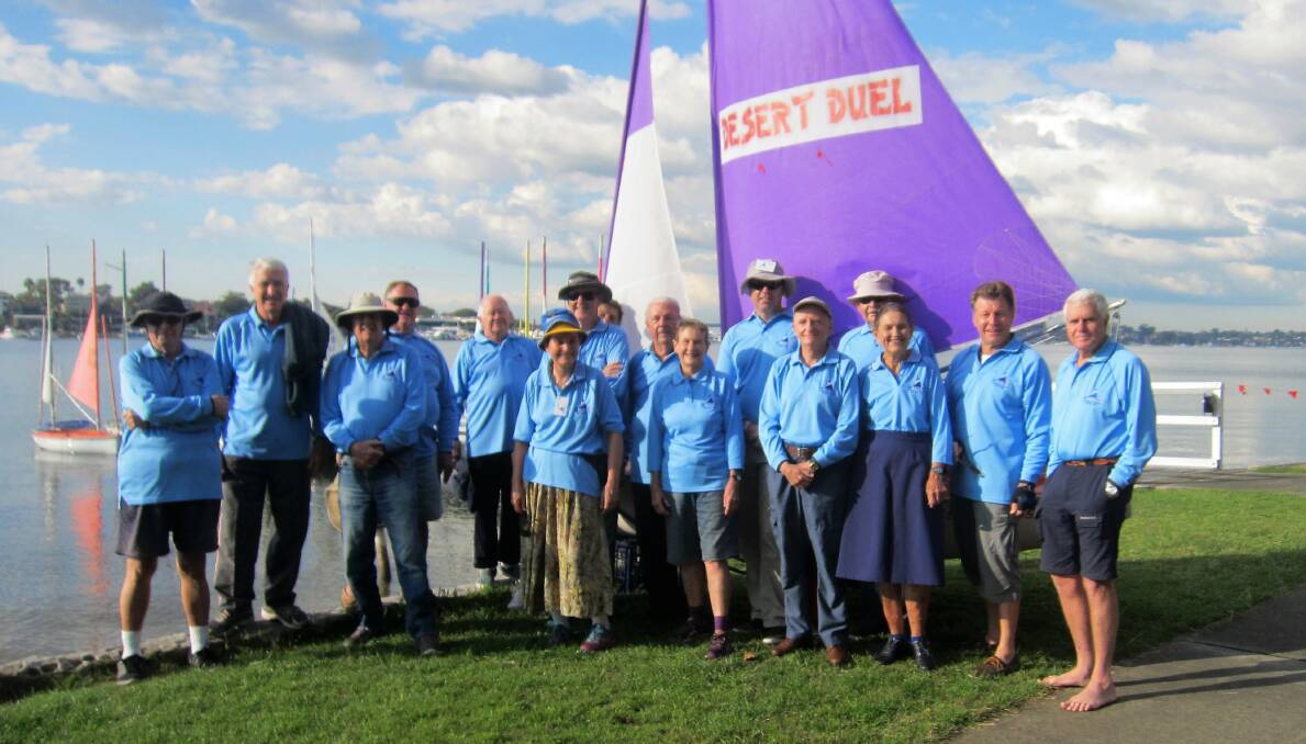 Sun safe: Sailability operates from the Kogarah Bay Sailing Club at the southern end of Dover Park Blakehurst and run by friendly volunteers, pictured here with their new shirts,.