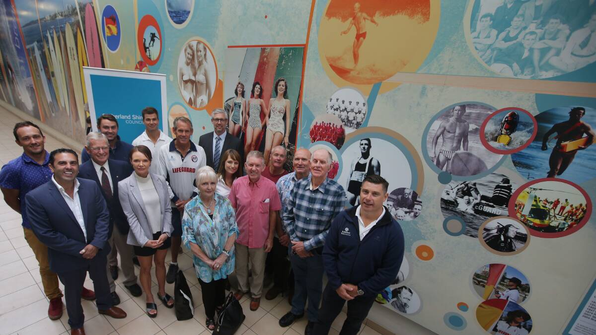 Vigilance and service: Mayor Carmelo Pesce recently unveiled a history of council lifeguards in the Cronulla Central Surfing History walkway. Picture John Veage