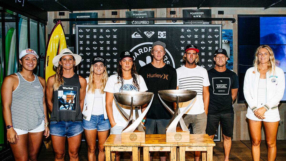 The World's surfers best have arrived in Coolangatta and are ready to do Battle. (left to Right) Carissa Moore (HAW), Courtney Conlogue (USA), Bronte Macaulay (AUS), Tyler Wright (AUS), John John Florence (HAW),  Matt Wilkinson (AUS), Mick Fanning (AUS), Stephanie Gilmore (AUS). Picture © WSL / Ed Sloane