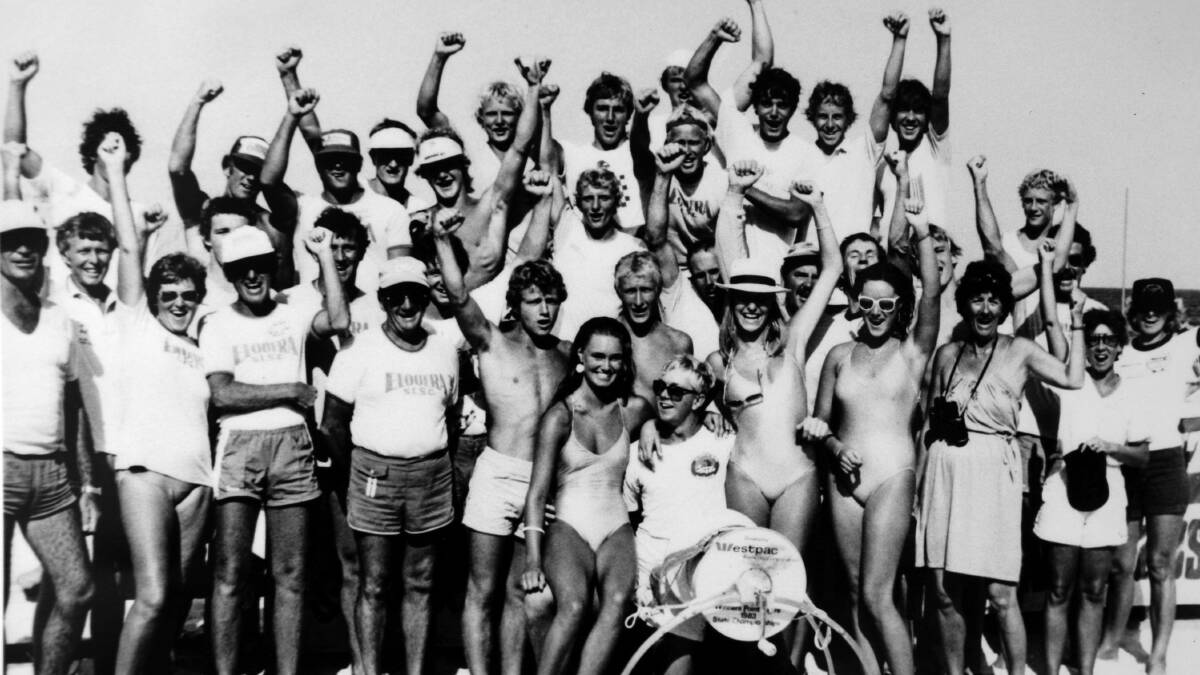 Champions: Elouera SLSC celebrates their 1983 Australian Championsip win.Picture Paul Sargeant