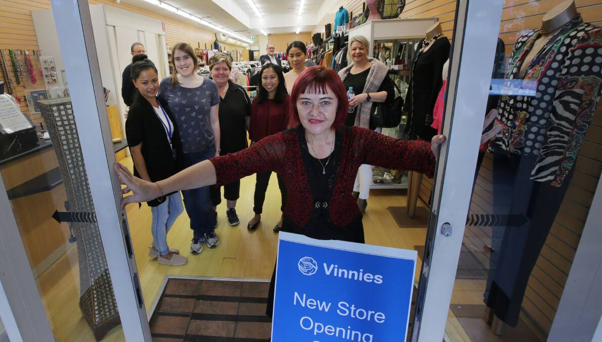 Welcome -Vinnies newest shop has opened in Gymea,Manager Tamara Larsson with her staff opens the doors.Picture John Veage