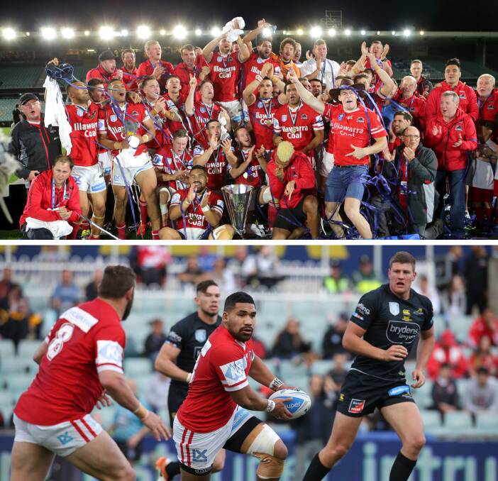 On song: (Top) The Illawarra Cutters won the 2016 Intrust Super Premiership NSW grand final against Mounties. (Below) Cutters hooker Siliva Havili leads the attack at Pirtek Stadium. Pictures: John Veage