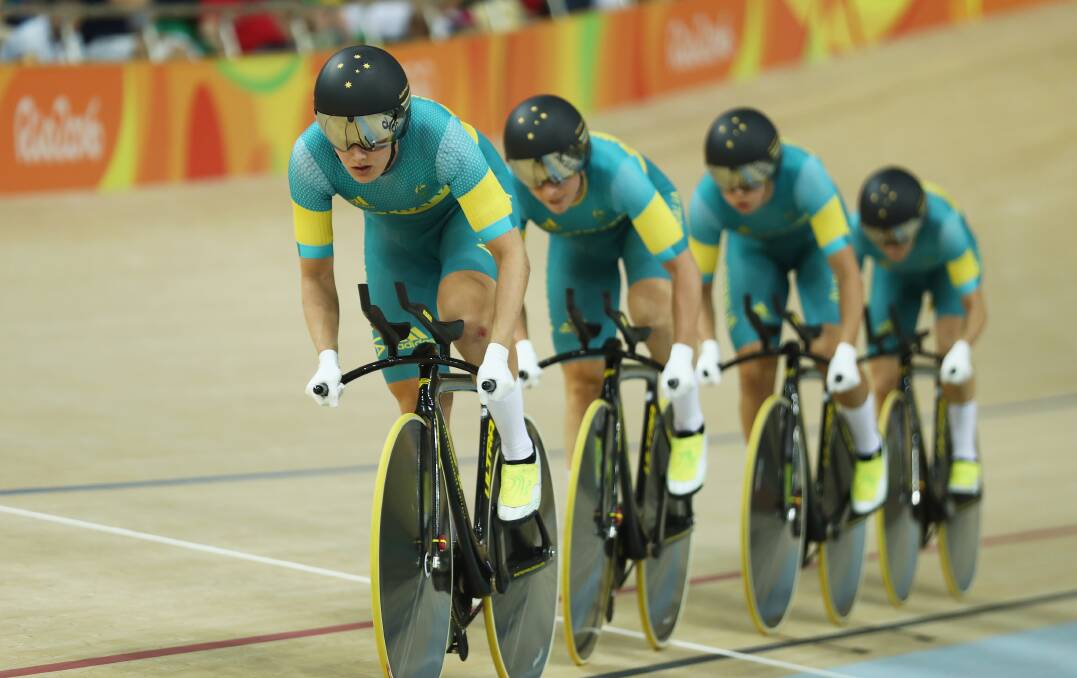 RIO team :  Ashlee Ankudinoff leads Georgia Baker, Annette Edmondson and Amy Cure of Australia  in the Women's Team Pursuit at the Rio 2016 Olympic Games.  (Photo by Bryn Lennon/Getty Images)