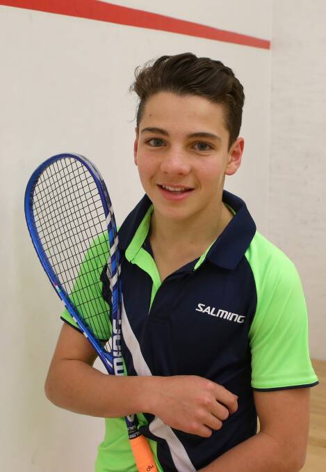 Off the wall: Shire squash player Preston Shreiber will represent NSW at the Australian Junior Championship titles next month. Picture: John Veage