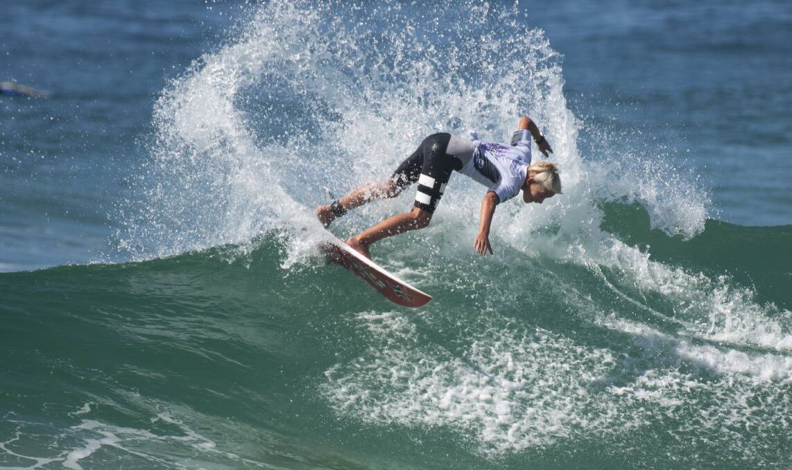 Junior: Elouera's Jarvis Earle competing in the nudie Australian Boardriders Battle national final. Picture: Blainey Woodham/Surfing Australia