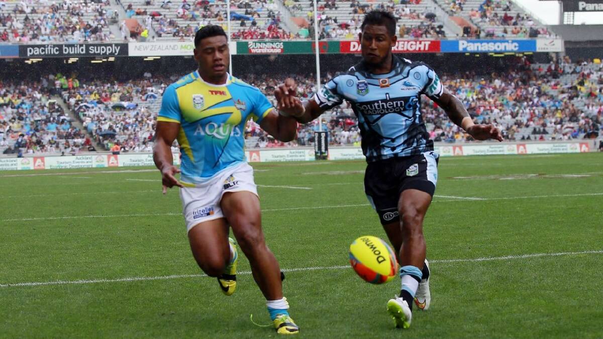 In form: Ben Barba (right) was one of Cronulla's best against the Titans. Picture: sharks.com.au