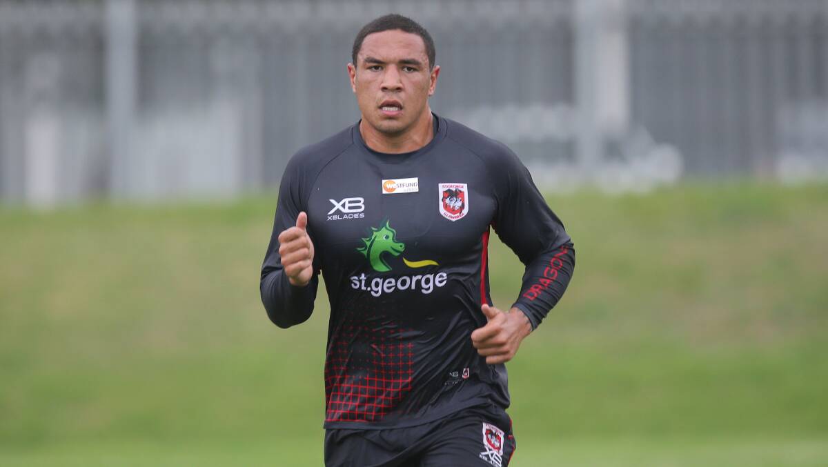 Ready to go: Dragons forward Tyson Frizell during pre-season training in Wollongong. Picture: John Veage