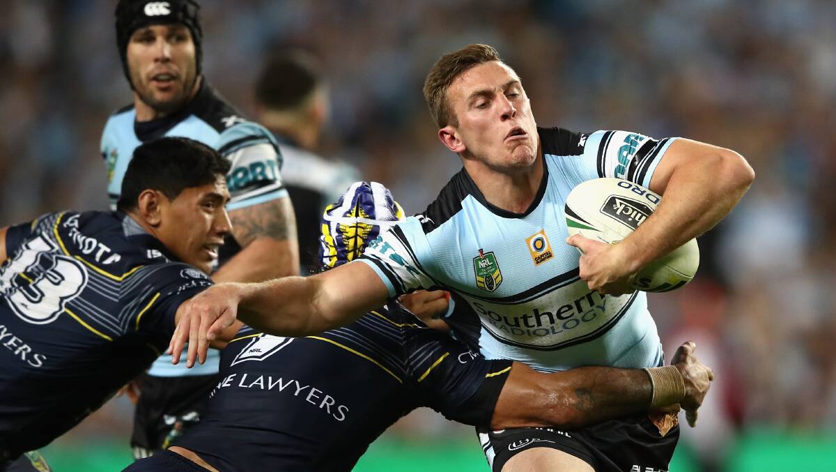 Kurt Capewell playing for Cronulla in the preliminary final against North Queensland last season. Picture: Cameron Spencer/Getty Images