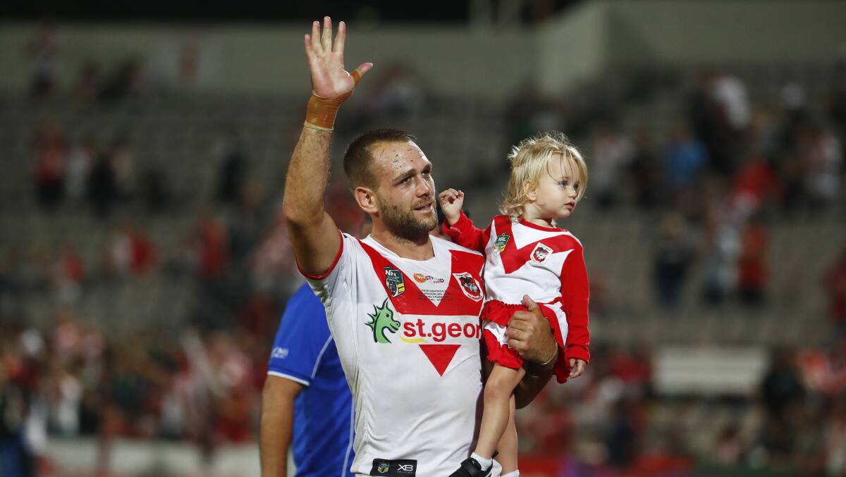 Happy Dragon: Jason Nightingale celebrates after winning on his 250th NRL appearance. Picture: AAP