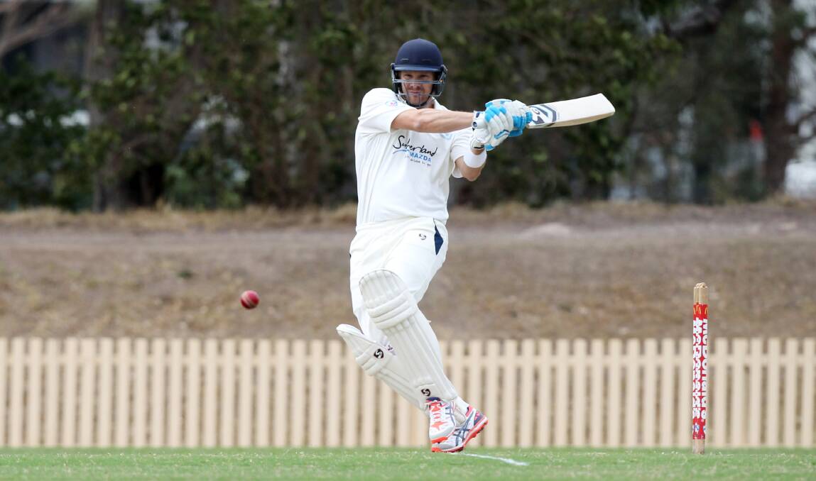 Four more: Former Test all-rounder Shane Watson smashes another boundary on his way to 184 for Sutherland on Saturday. Picture: Chris Lane