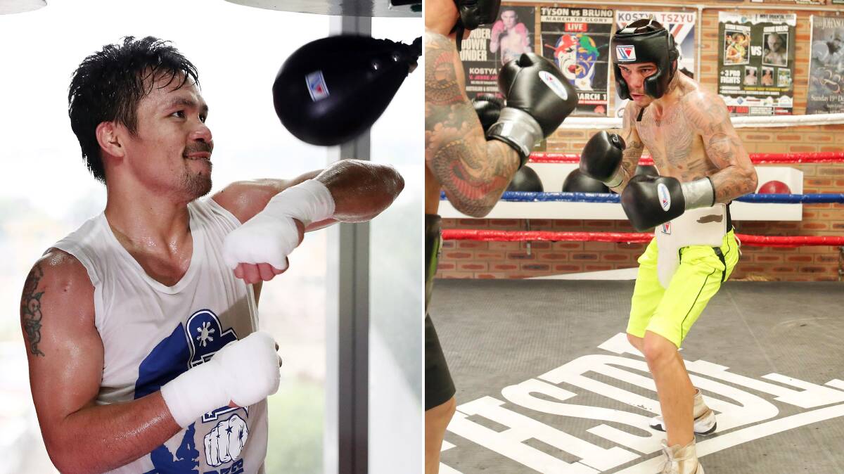 Learning experience: Sylvania fighter George Kambosos Junior is in the Philippines sparring boxing legend Manny Pacquiao. Pictures: Chris Hyde/Chris Lane