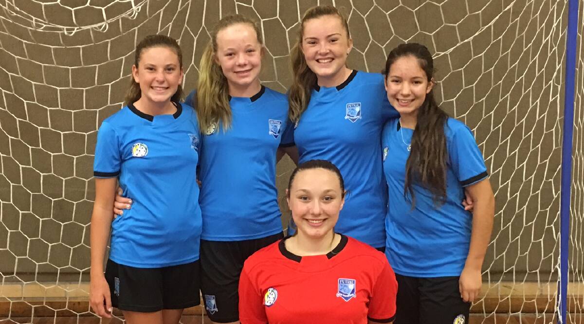 Green and gold: Shire futsal players Lexus Jones, Daniella Batten, Kyra Ereckson, Emma Jane Winston and Chloe Barley will represent Australian Futsal. Picture: Supplied