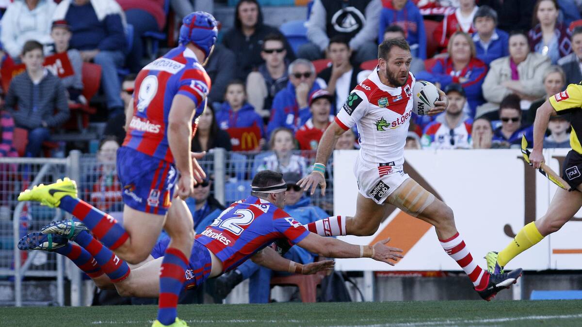 Jason Nightingale in action for the Dragons against the Knights on Saturday. Picture: AAP Image/Darren Pateman