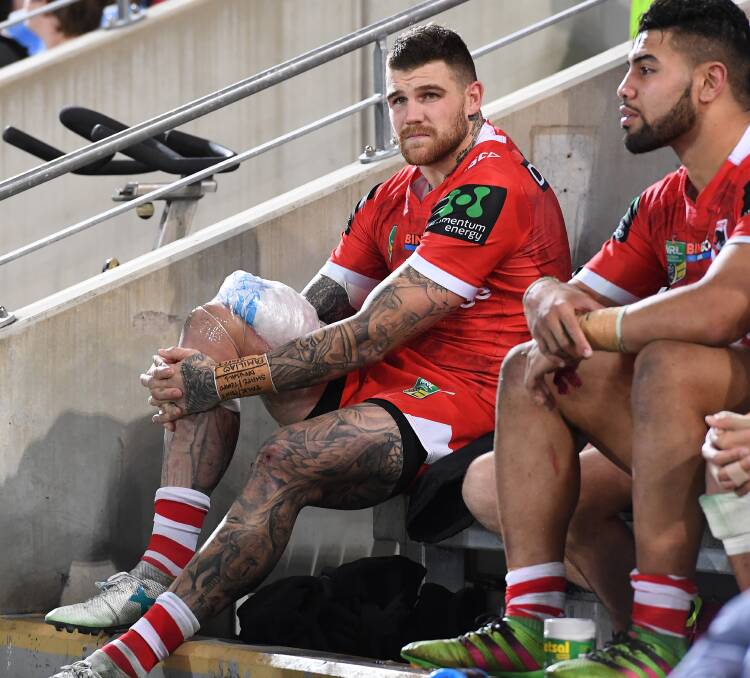 Benched: St George Illawarra's representative centre Josh Dugan may have played his last game for the Dragons. Picture: Dave Hunt/AAP Image