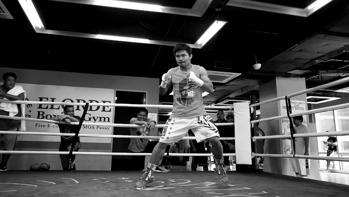 Filipino legend Manny Pacquiao training last month. Picture: Chris Hyde/Getty Images