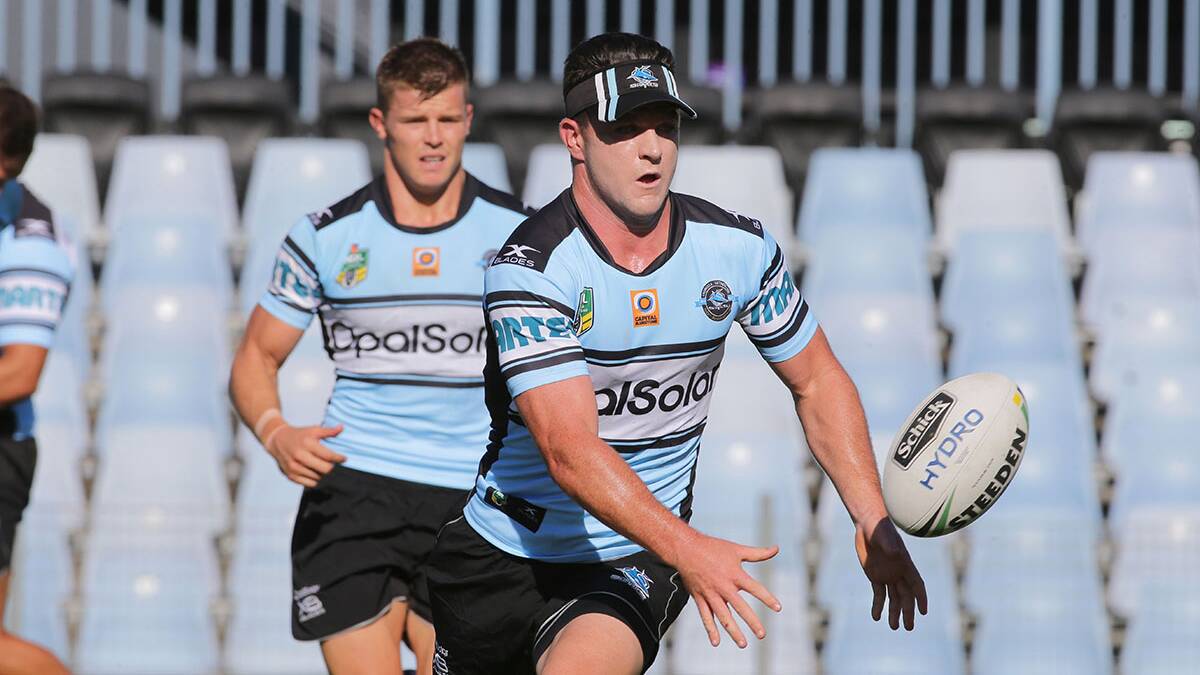 Chad Townsend with the ball in Cronulla's scrimmage against Wigan at Shark Park. Picture: John Veage