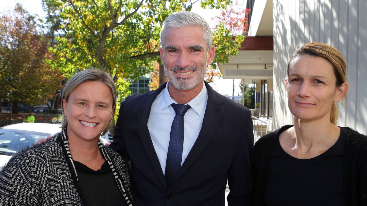 Right time: Southern Expansion head of football Craig Foster with shire-based former Matildas players Dianne Cleary (left) and Julie Murray. Picture: John Veage