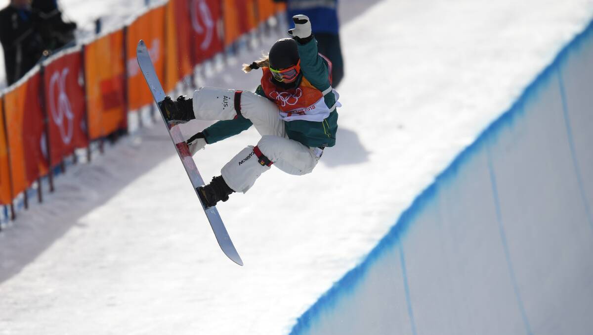 Not to be: Woronora Heights snowboarder Emily Arthur in action in the halfpipe at the PyeongChang 2018 winter Olympics. Picture: AAP