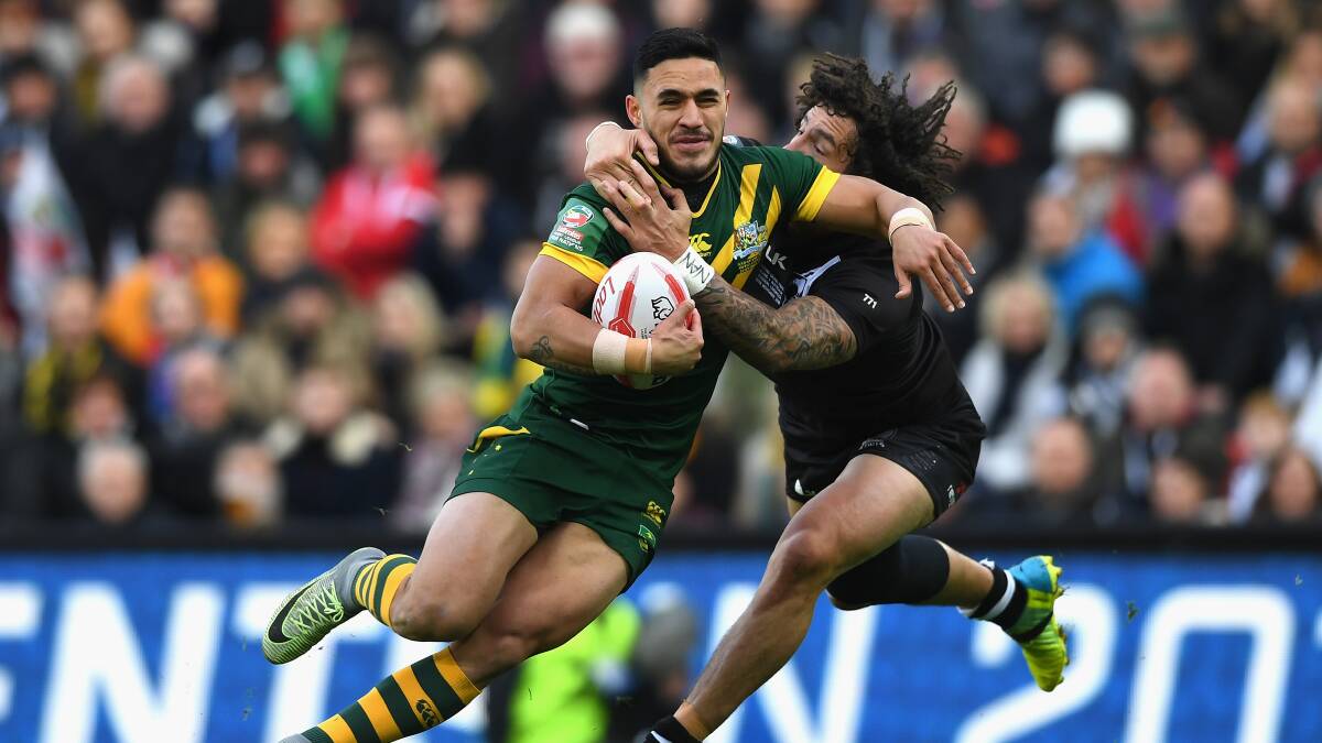 Green and gold: Cronulla Sharks fullback Valentine Holmes has been named on the wing for Australia. Picture: Gareth Copley/Getty Images