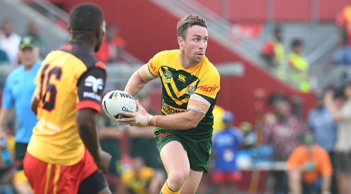 Green and gold: Sharks five-eighth James Maloney representing the Prime Minister's XIII last month. Picture: Brendan Esposito/NRL Photos