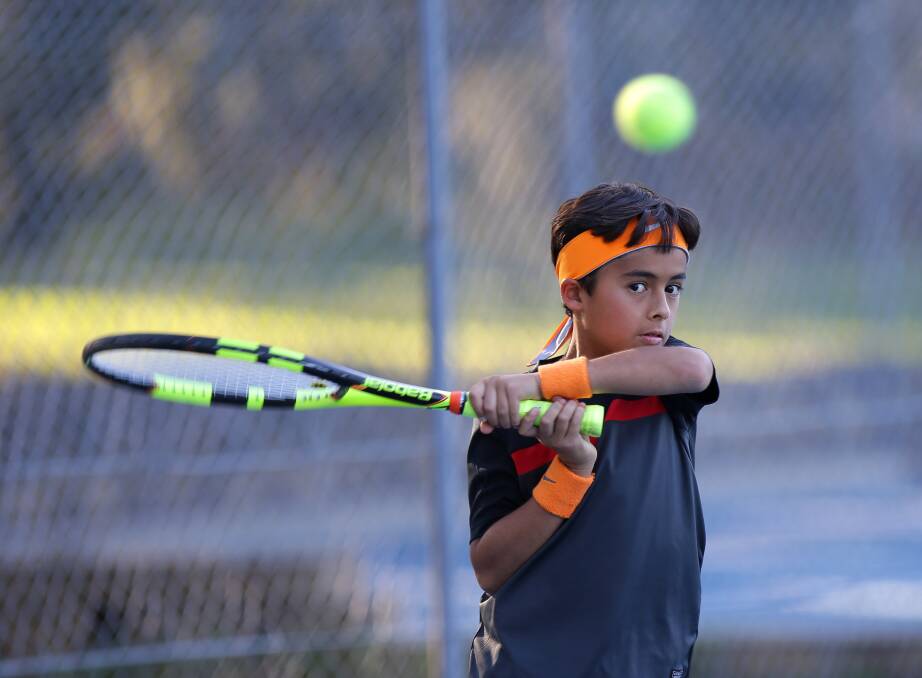 Eye on the prize: Peakhurst tennis player Hugo Babakian is off to Florida to attend the IMG Academy after winning a qualifying event. The 12-year-old counts Rafael Nadal and David Ferrer among his heroes. Picture: John Veage