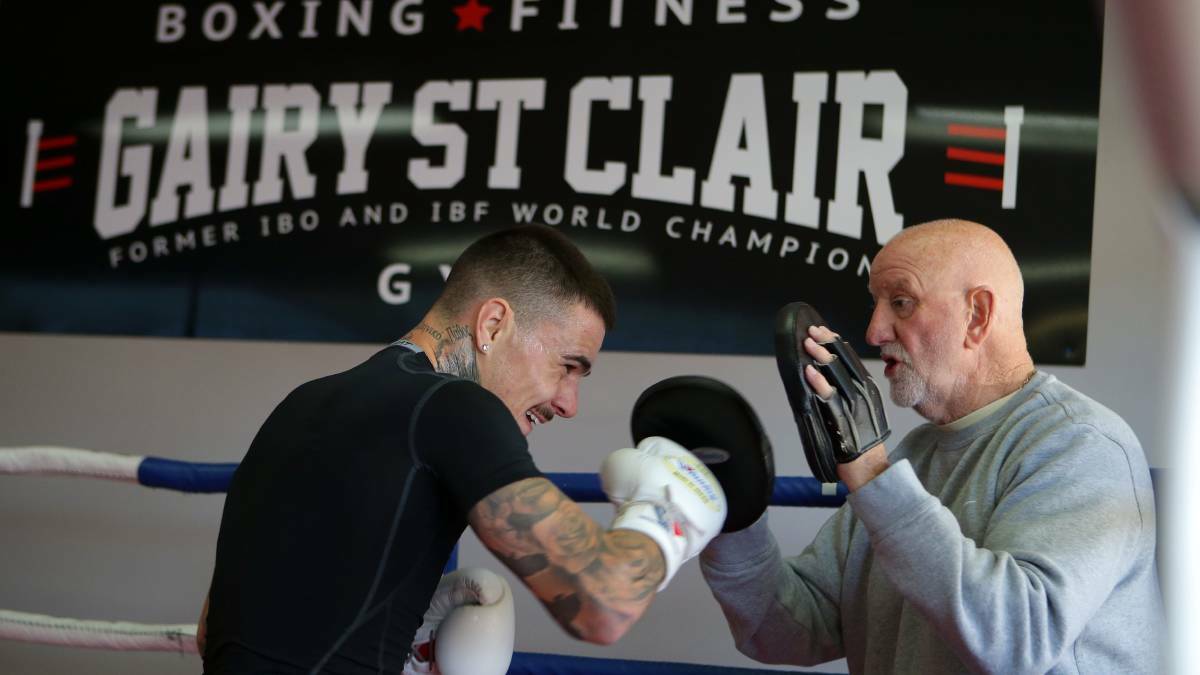 George Kambosos Junior works with legendary trainer Johnny Lewis. Picture: John Veage