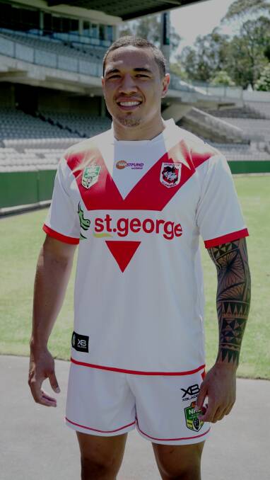 New look: Kangaroos forward Tyson Frizell models St George Illawarra's new XBlades playing strip. Picture: Supplied