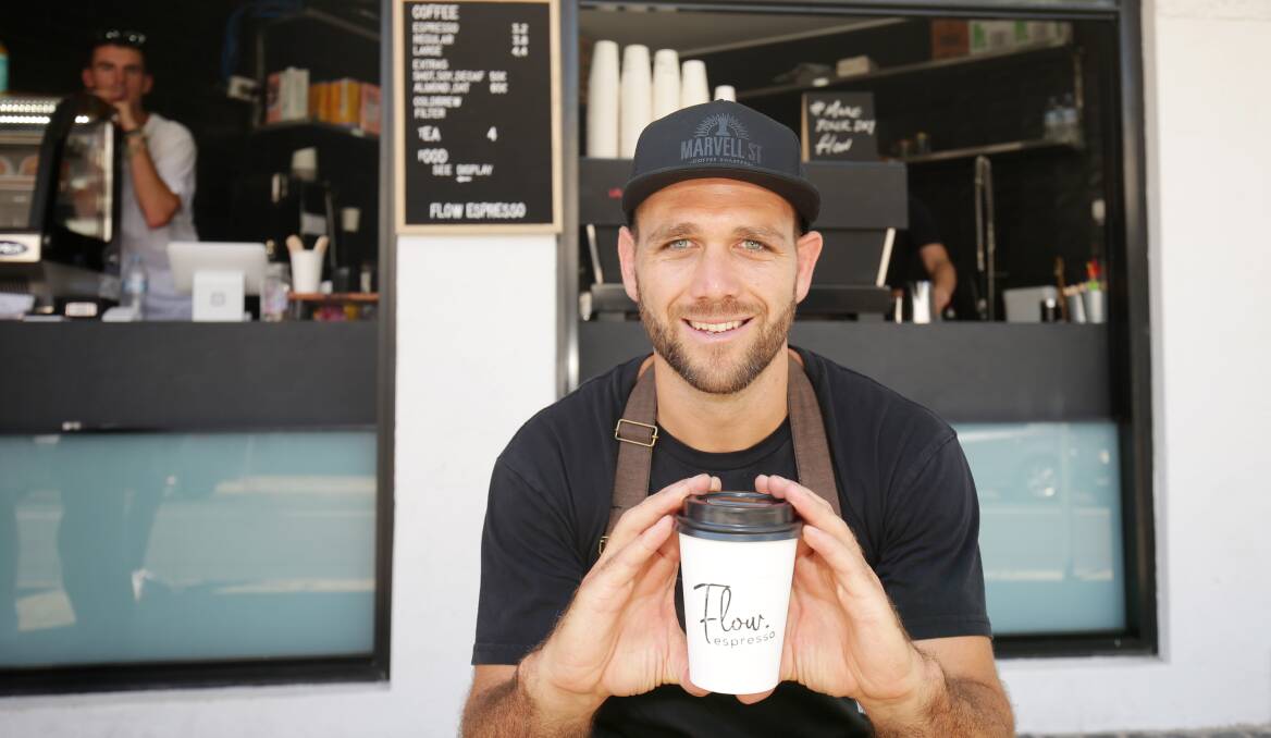 Smell of success: Dragons legend Jason Nightingale has opened his cafe, Flow Espresso, at Kogarah. Picture: Chris Lane