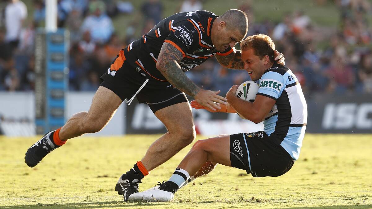 Star man: Cronulla's Matt Moylan had an impressive first half in the Sharks' trial win over the Wests Tigers. Picture: AAP