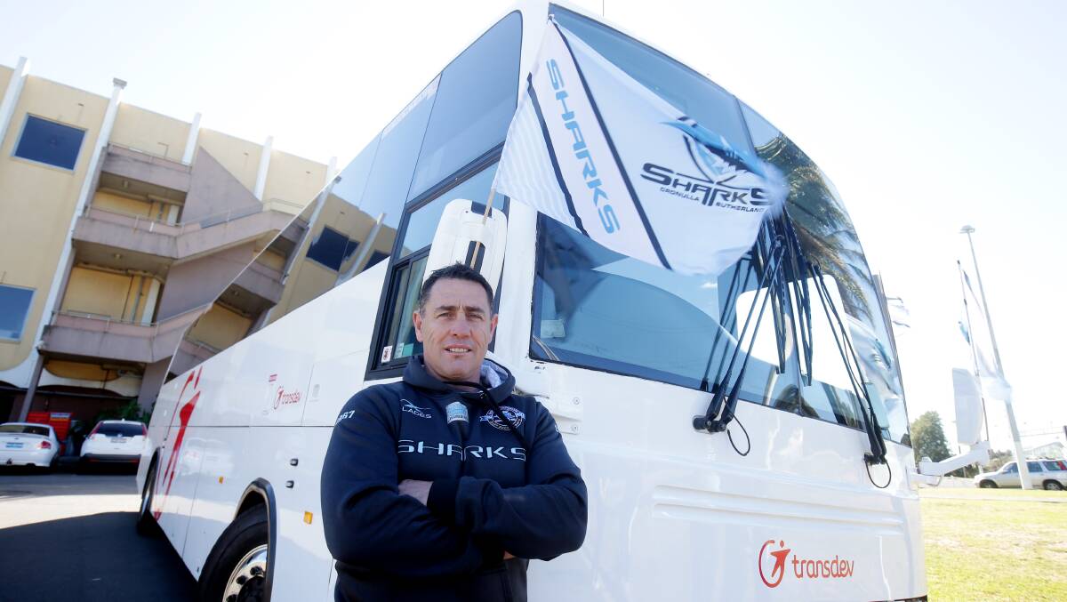 All aboard: Sharks coach Shane Flanagan wants to see a sea of black, white and blue on Sunday. Picture: Chris Lane