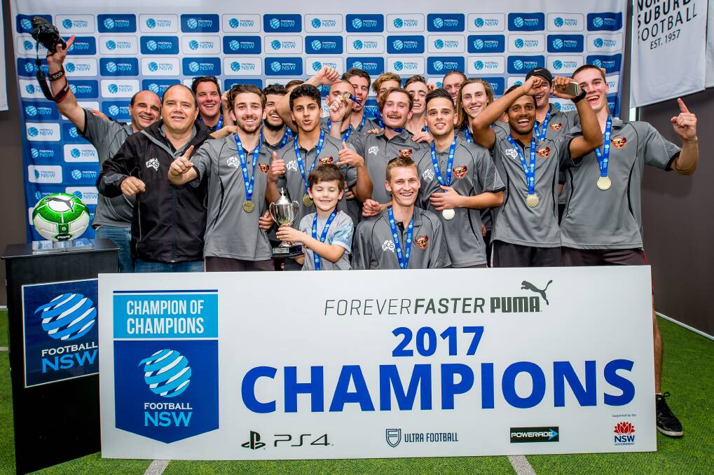 Champions: Menai Hawks won the Football NSW under-21s Champion of Champions title with a 6-1 rout of Maccabi Hakoah on Sunday. Picture: Football NSW