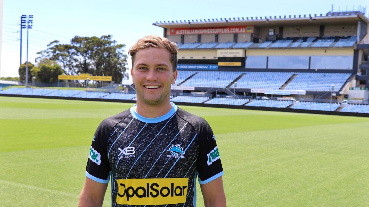 New colours: Matt Moylan was officially unveiled as a Cronulla player at Southern Cross Group Stadium last week. Picture: Cronulla Sharks