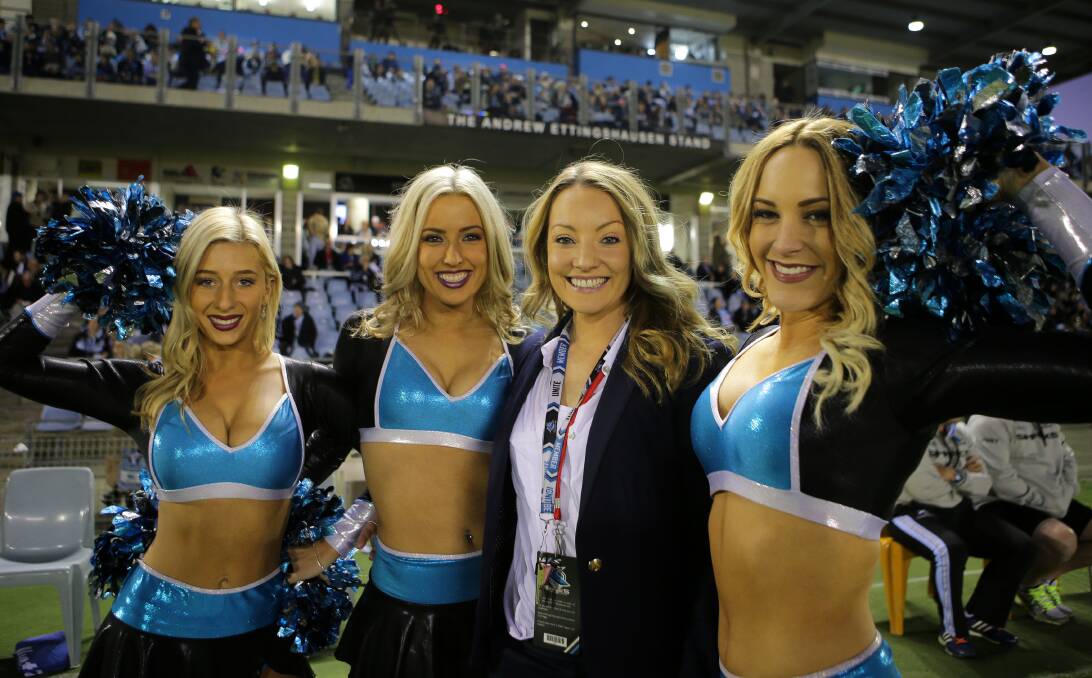 Opportunity: Cronulla Sharks Mermaids choreographer Jacqueline-Lee Elliott (middle right) with Mermaids Bree (left), Jessica and Ally. Picture: John Veage