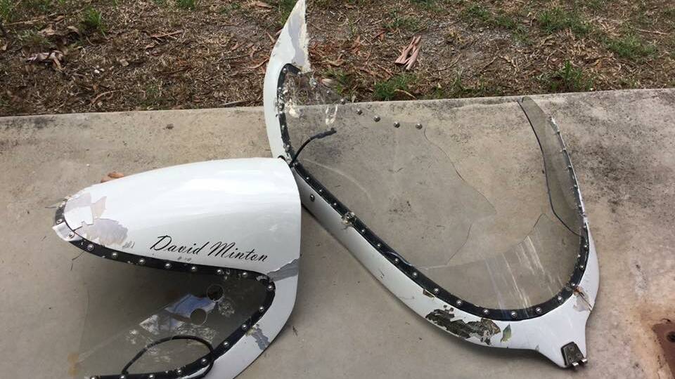 The remains of Minton's capsule lid which protected him from a crash last weekend. Picture: Facebook